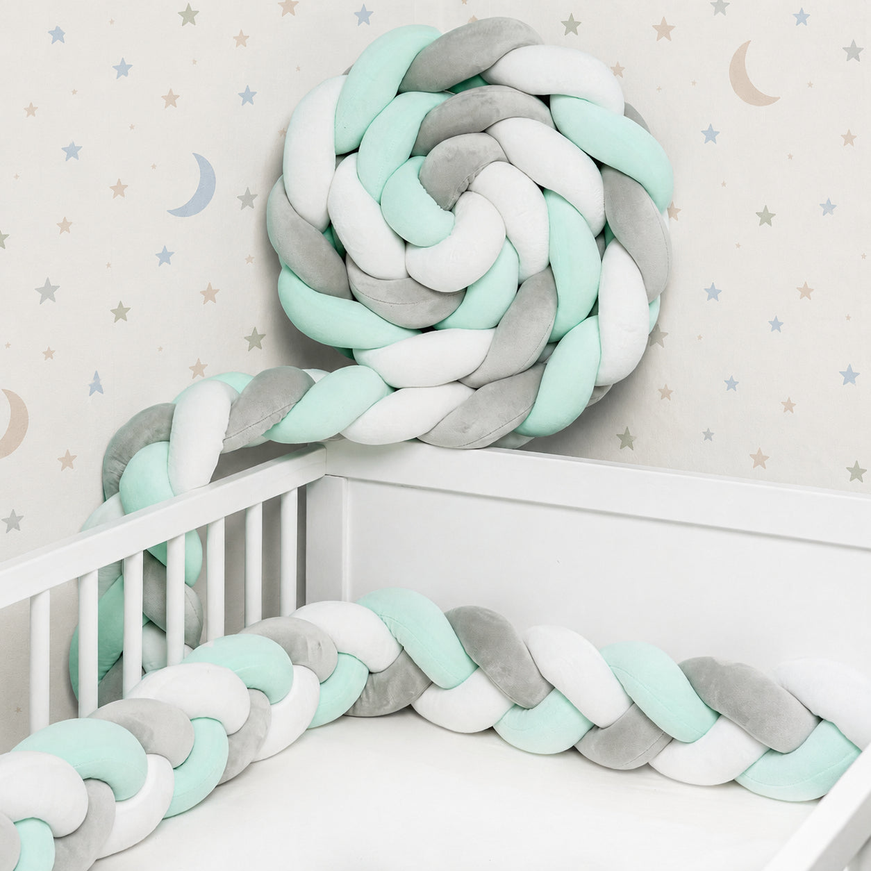 Bettschlange Baby in Grün, geflochtene Bettumrandung