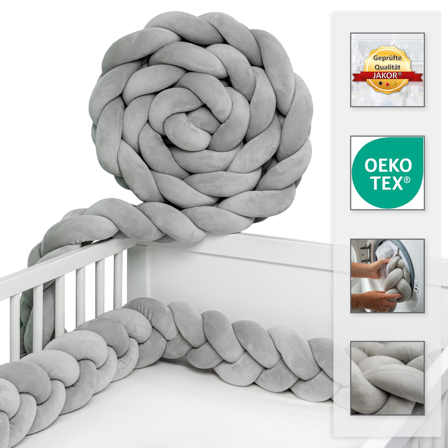 JAKOR® Yoki | Bettschlange geflochten | geprüfte OEKO TEX® Qualität | inkl. Wäschenetz & Tasche | perfekt zum Verschenken