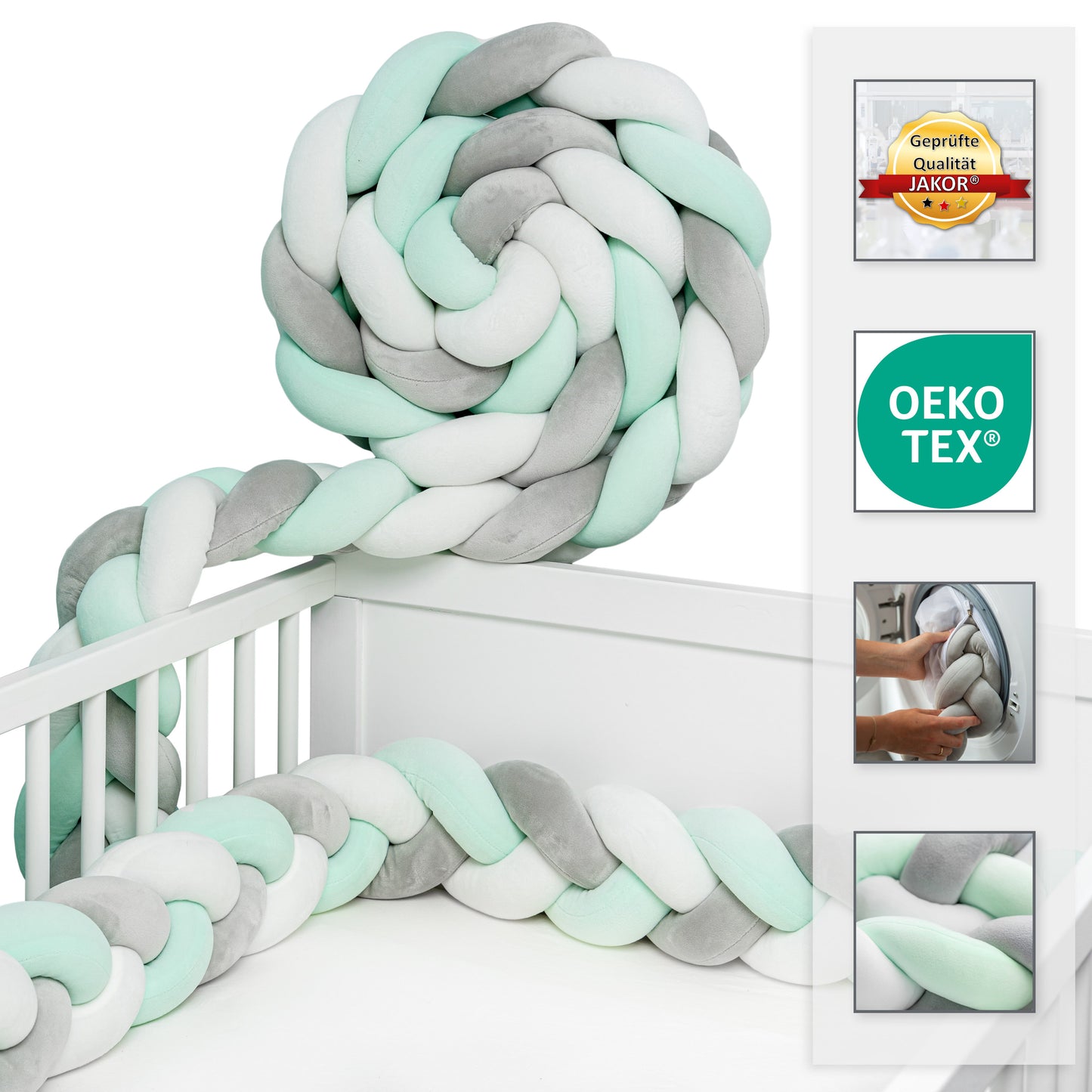 JAKOR® Yoki | Bettschlange geflochten | geprüfte OEKO TEX® Qualität | inkl. Wäschenetz & Tasche | perfekt zum Verschenken